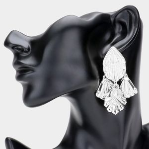 Silver Dangle Earrings 2.5" Abstract Metal Drop Statement Jewelry